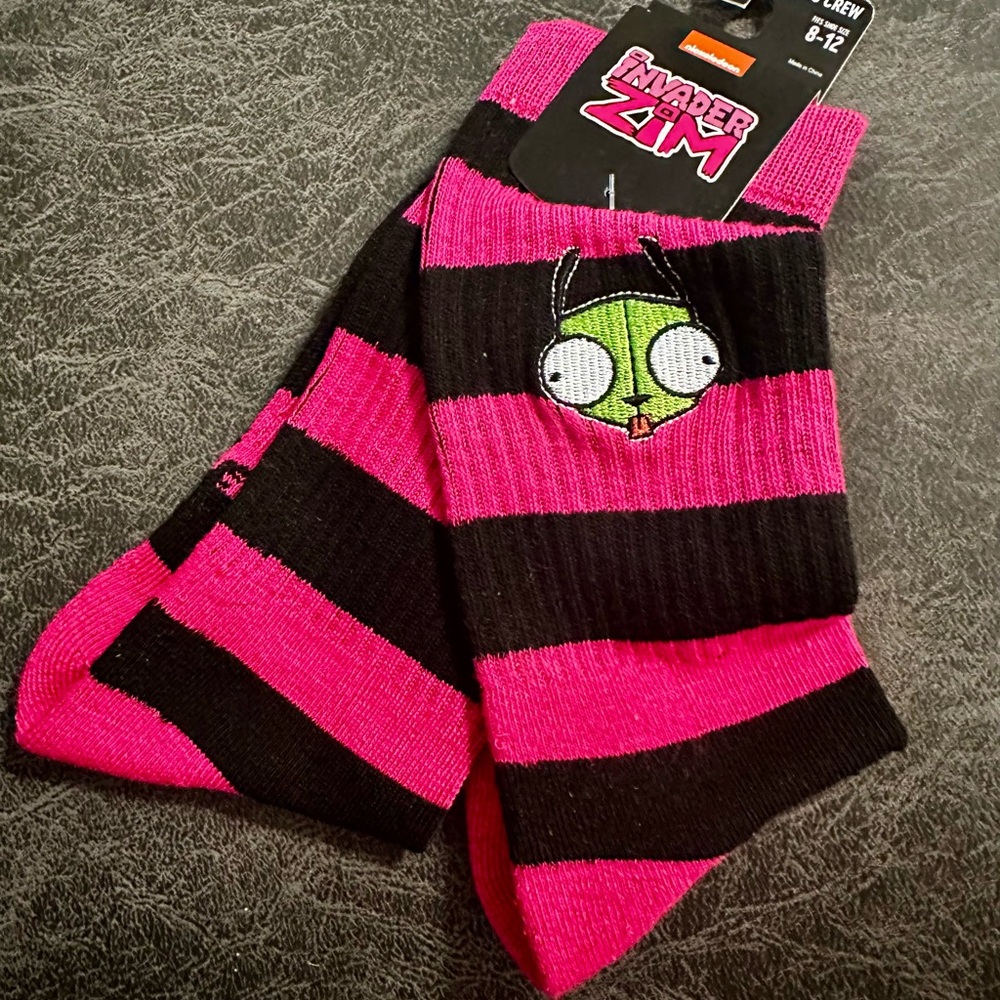 Bioworld Invader Zim Pink and Black Striped Socks